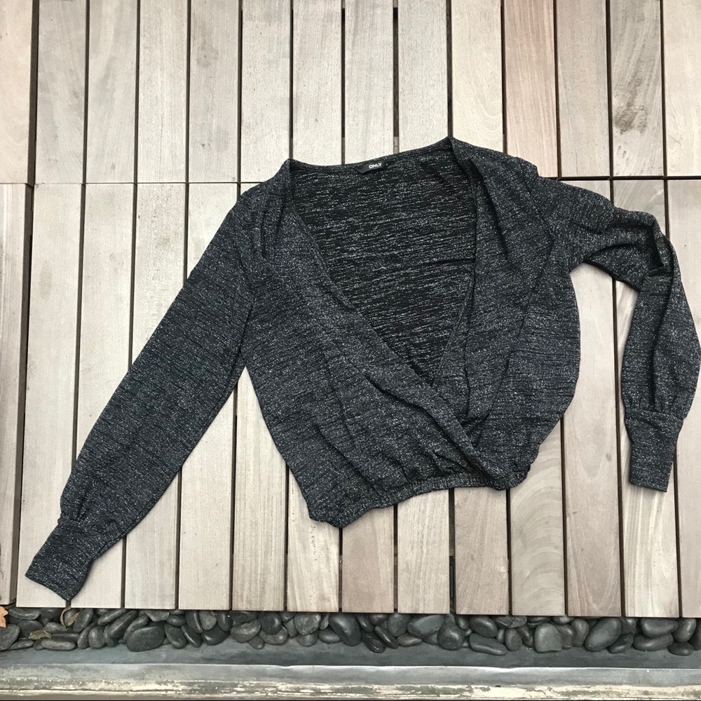 ONLY Grey Silver Threading Deep V Long Sleeve Top